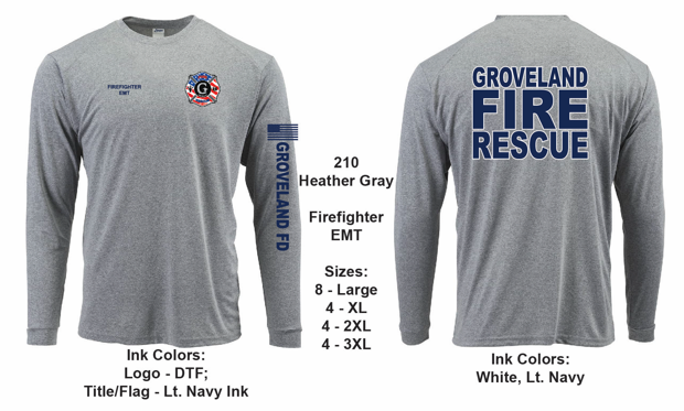 Groveland FD T-Shirt Long Sleeve Heather Grey (G210)